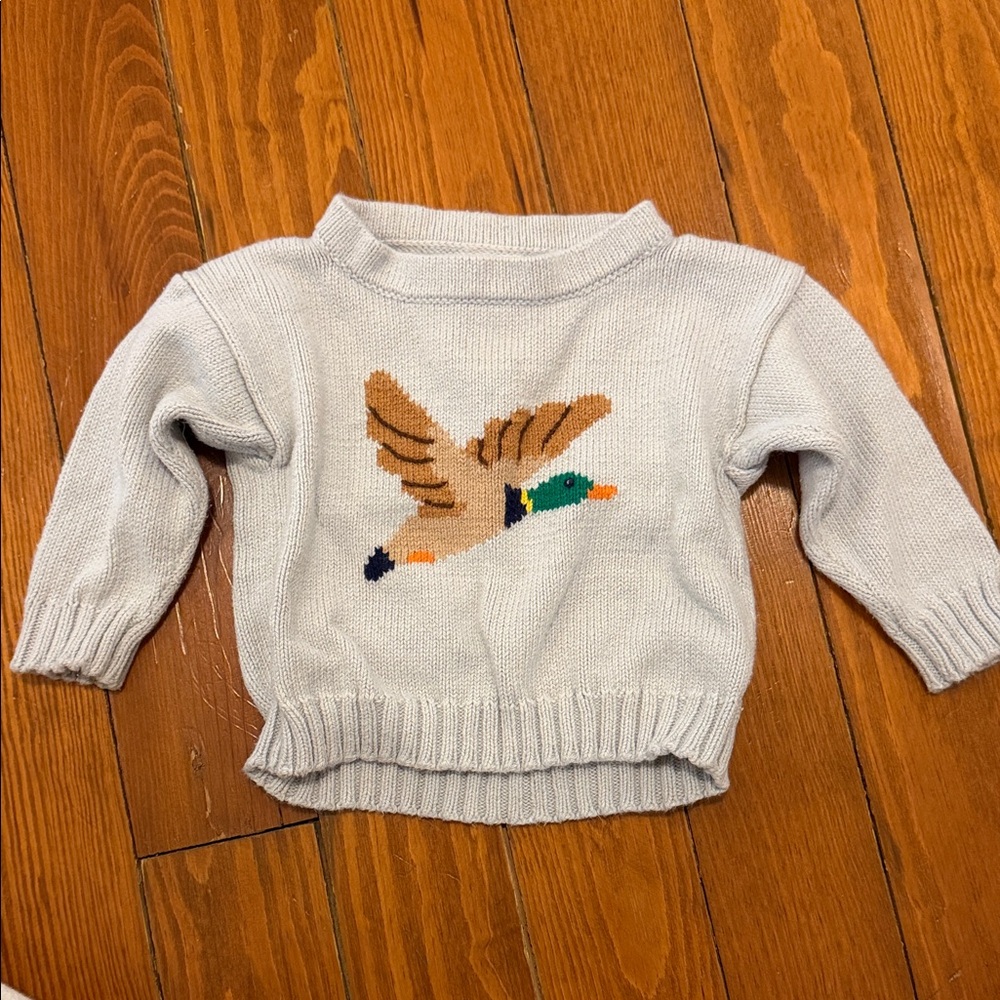 Light Gray Kids Sweater with Colorful Flying Duck Motif